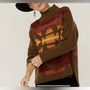 Pendleton Aztec Mixed Print Hi-Low Sweater.  Size L.